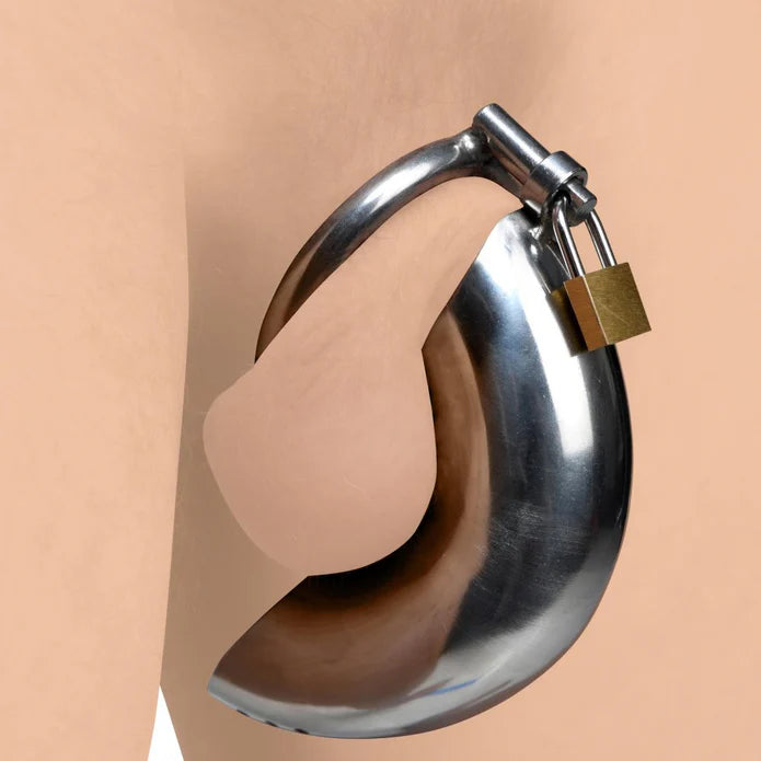 Locking Stainless Steel Chastity Cage W- 3 Rings