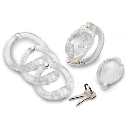 DOUBLE LOCKDOWN LOCKING CUSTOMIZABLE CHASTITY CAGE - CLEAR