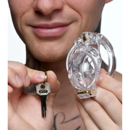 DOUBLE LOCKDOWN LOCKING CUSTOMIZABLE CHASTITY CAGE - CLEAR